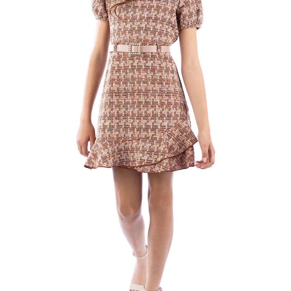 Elegant Tweed Dress with Belt